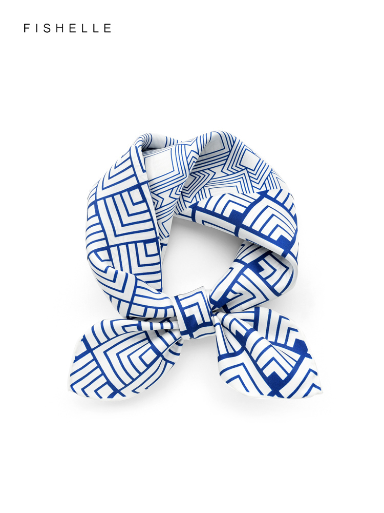 Geometric printed real silk tw - Silk Neck Scarf ulasan dan harga
