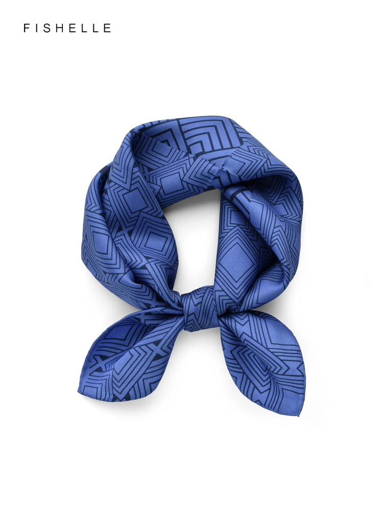 Geometric printed real silk tw - Silk Neck Scarf ulasan dan harga
